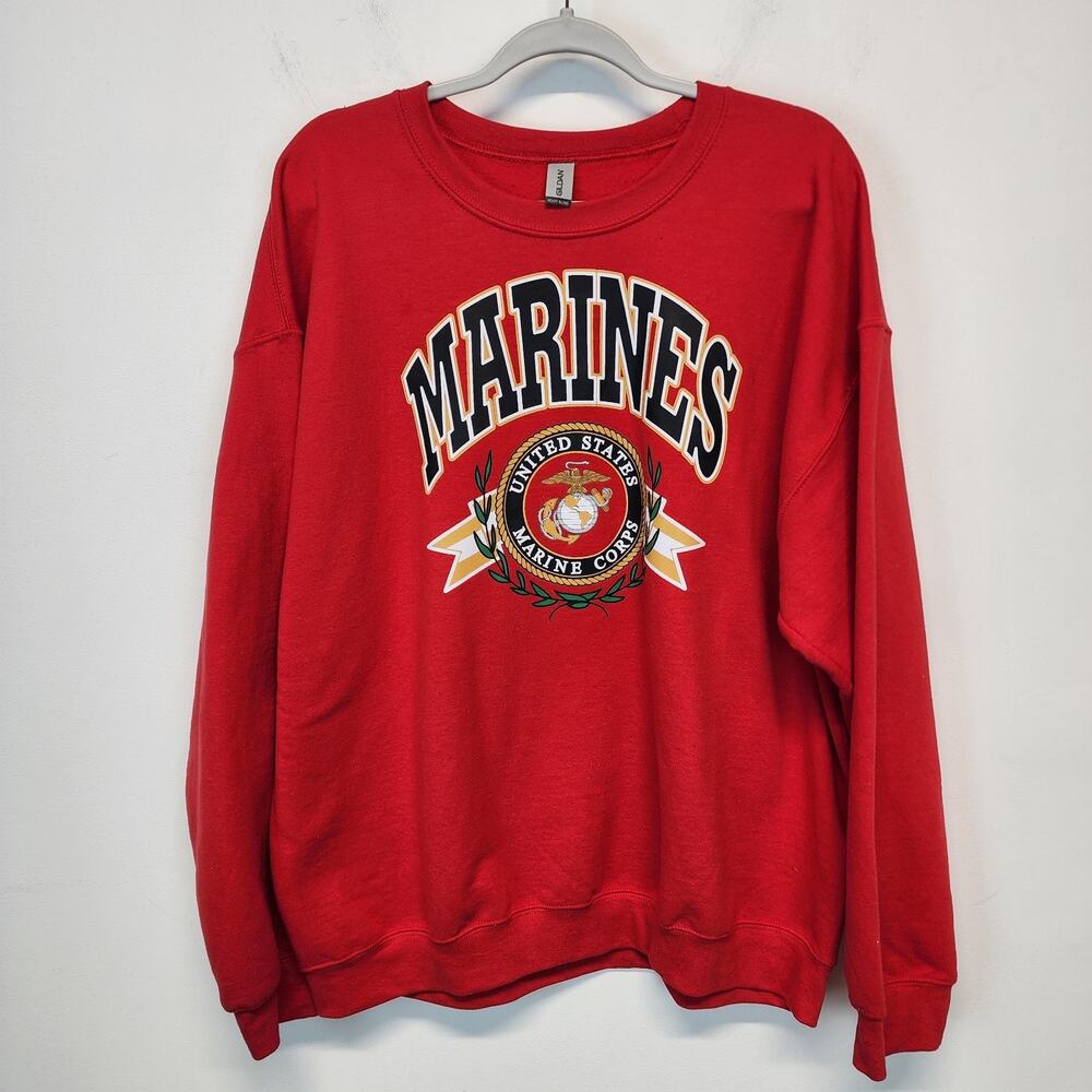 Gildan Mens U.S. Marines Graphic Sweatshirt XL Red Long Sleeve Crewneck Pullover